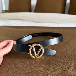 (SOLD) Valentino Baby Black Leather Belt with Gold Buckle